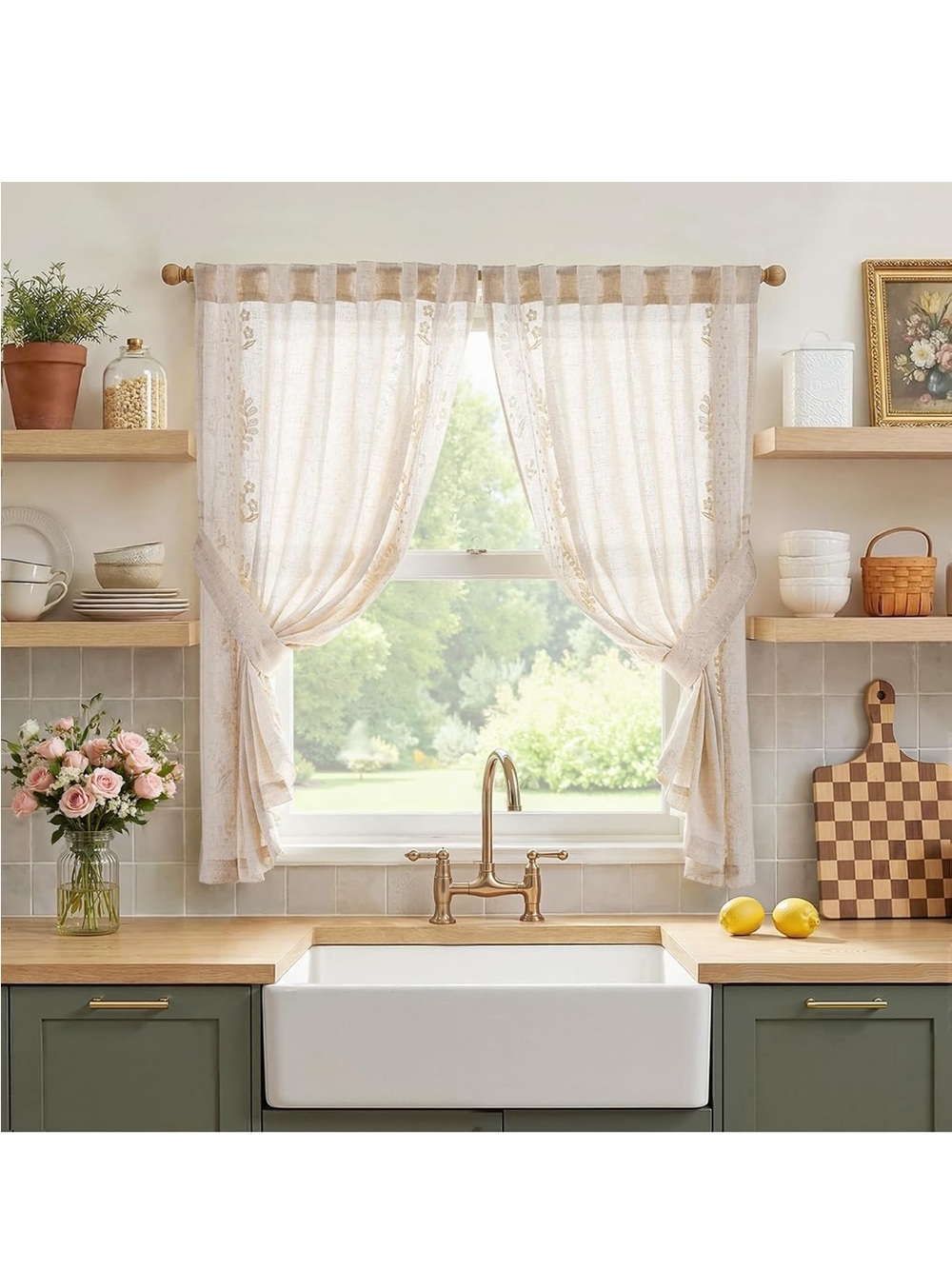Embroidered Curtains - Neutral Window Tier Panels
